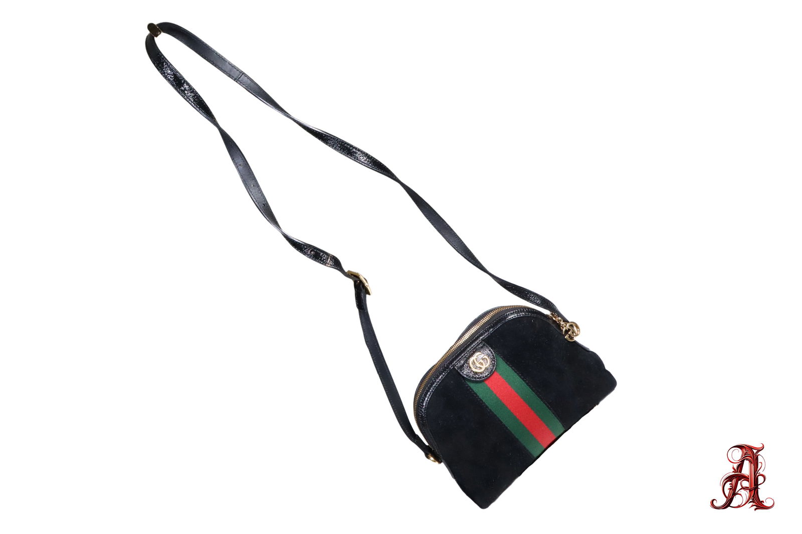 Gucci Small Black Suede Ophidia Web Accent & Double G Logo Crossbody Bag Women's Purse Vintage (1 of 9)