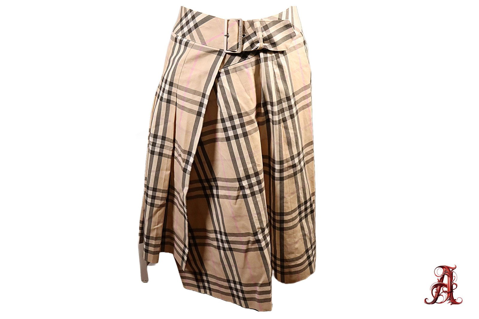 Burberry Women's Plaid Print Midi Knee-length Neutral Skirt Fashion Bottoms Size 38 (1 of 6)