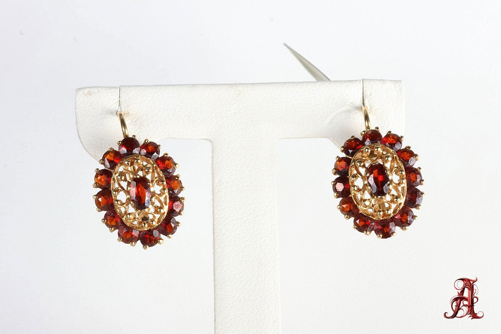 18k Yellow Gold, Round Garnet Filigree Earrings 1.32ctw, 5.44 Grams Jewelry Diamonds Gemstones (1 of 3)