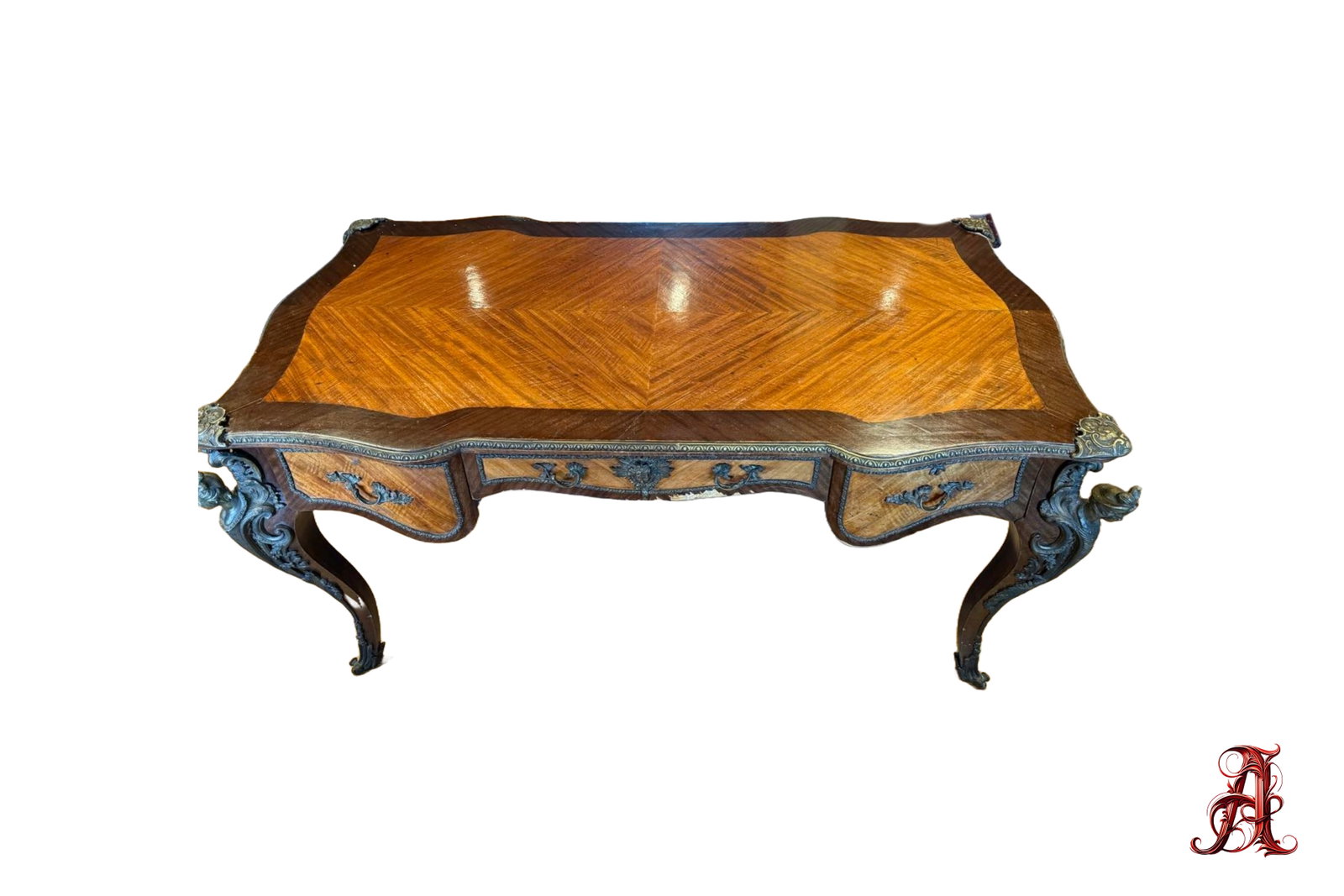 FRENCH LOUIS XV STYLE GILT BRONZE PLAT DESK: Some minor damage64 x 34 x 33 inches