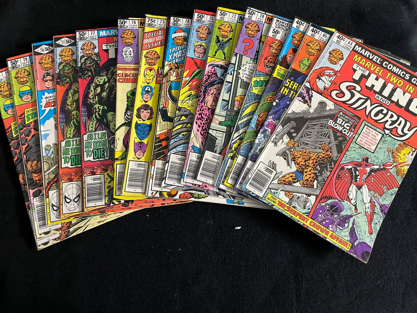 Marvel Two-in-One Lot #4 (15 Issues): Issues: 64, 65, 66, 67, 70, 72, 73, 74, 75, 76, 77 (2x), 78, 79 (2x). Overall FN condition. Title: Marvel Two-in-One Lot #4 (15 Issues) Publisher: Marvel