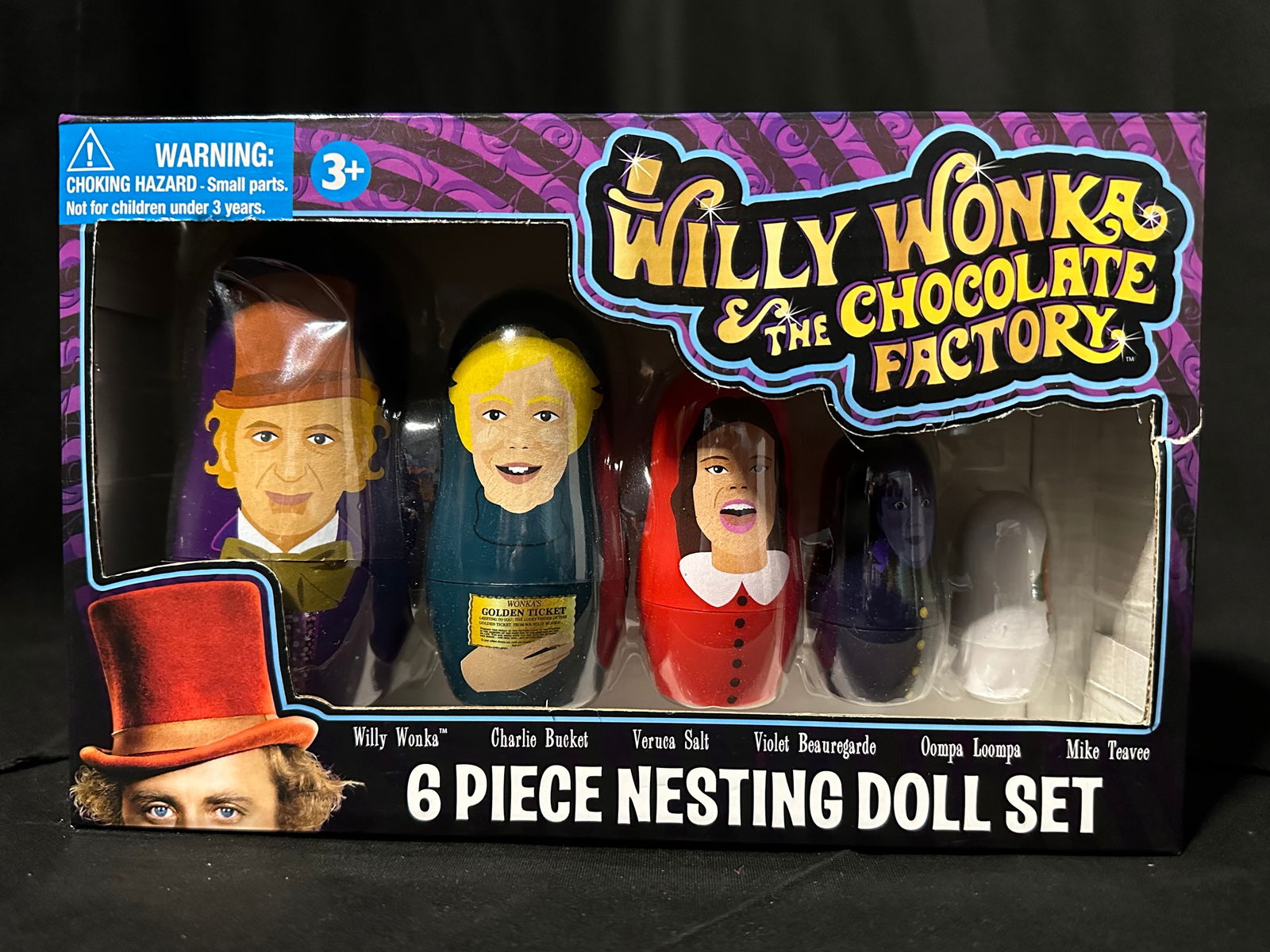 Willy Wonka and the Chocolate Factory 6 Piece Nesting Doll Set: Willy Wonka and the Chocolate Factory 6 Piece Nesting Doll Set Brand: Willy Wonka Character: Willy Wonka Manufacturer: PPW Toys Type: Action Figures Genre: Film; Fantasy Description: <
