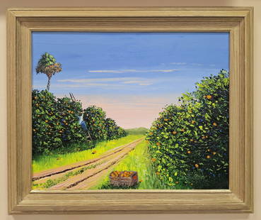 Mark Stanford 16x20 'Picking the Orange Groves': Mark Stanford (b.1958) Listed Florida artist, studied under Florida Artist Ahmed Eltemtamy, In 2016, Mark won the Annual Judge’s Choice Award with the Sebastian Art Club and 1st Place in the paintin