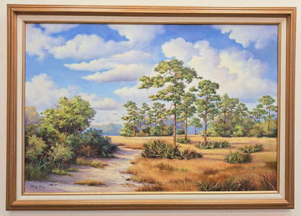 Margaret 'Magi' Day 24x36 'Backcountry Pines': Margaret 'Magi' Day (aka Margaret Elizabeth Rey) (1906-1996) American -Florida - Indian River School - A.E. Backus Style . Painter and illustrator, known best for the Curious George series of children