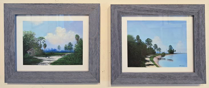 Roy McLendon Jr 8x10 Pair of Florida Prints: Roy McLendon Jr (b. 1955) Florida Highwaymen 2nd Generation Artist, the son of Florida Art Hall of Fame Artist Roy McLendon. Pair of prints 'River Path' & 'Walking the Backroad'. Beautiful scenes,