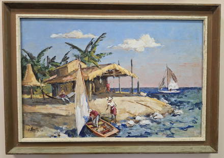 Frank Beatty 17x25 'Florida Keys': Frank Beatty (1899-1984) American, Chicago - Canada. A member of the Artists Guild of Chicago, the Salmagundi Club in New York City, the North Shore Art Group of East Gloucester, the Canadian Club, th