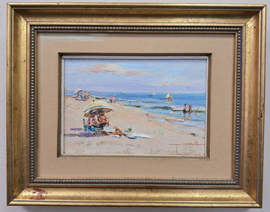 Wayne Morrell 7x10 'Good Harbor, Beach Scene': Wayne Beam Morrell (1923 - 2013). Attended Philadelphia School of Industrial Artsand worked as a commercial artist, serving in the U.S. Army during the Korean War, doing primarily murals. A member of