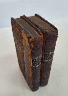 Pair 16th Century Greek Bibles: A pair of A. Plantin Greek New Testament Bibles from 1574. 4 1/8" Tall, 2 1/2" Wide. Overall average condition for age, covers show notable wear, pages and binding are intact, show some wear, the