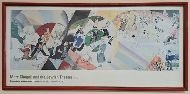 Marc Chagall 17.5 x 37 'Introduction to the Jewish Theater' Vintage Print: Marc Chagall (1887-1985) New York - France. 'Introduction to the Jewish Theater' vintage print from the Guggenheim Museum exhibit. Measures 17.5 x37 inch, framed under glass Overall very good