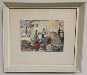 James Milton Sesions 7x9 'Navajo at Oven': James Milton Sesions (1882-1962) Trained at the Art Institute of Chicago from 1903-1906, a master watercolorist of marine, sporting, and military World War II scenes. In 1962 the New York Graphic