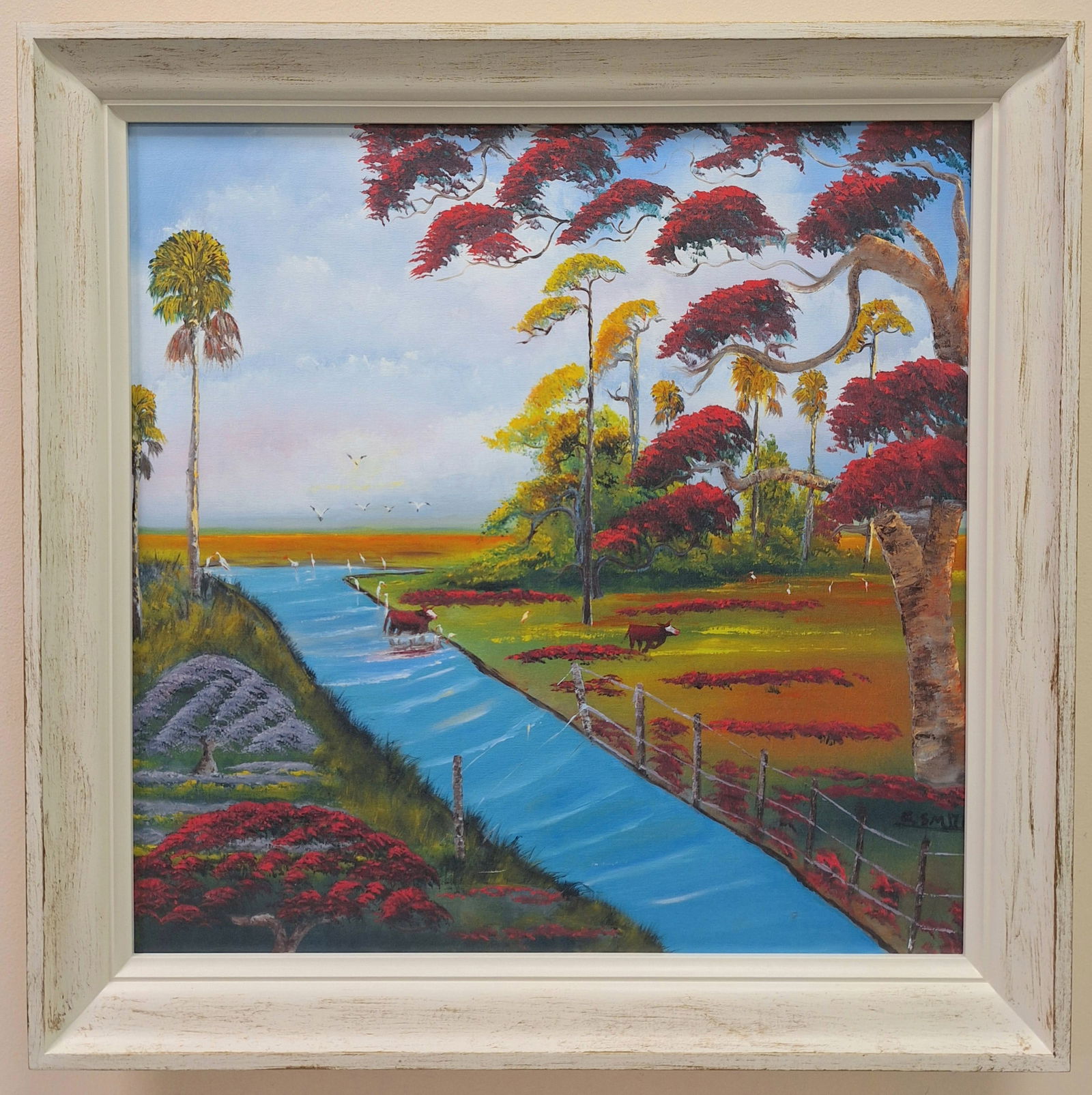 Carnell Smith Highwaymen 24x24 'Cows under the Poinciana' (1 of 4)