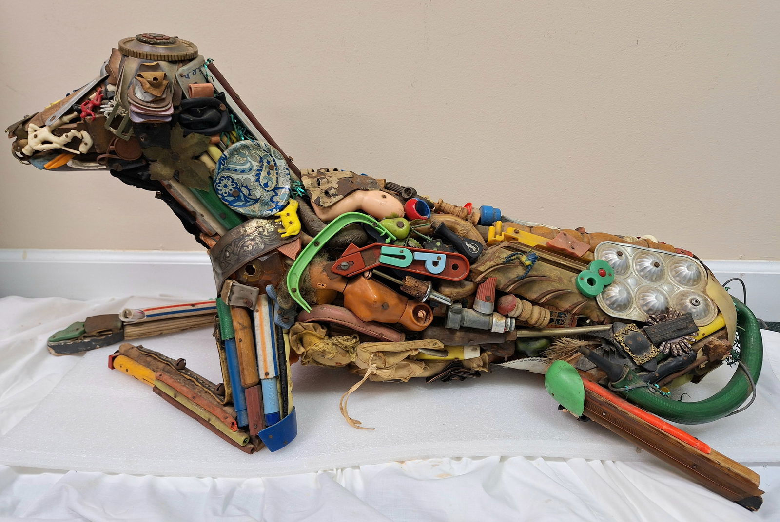 Leo Sewell 12x36  'Seated Dog'  Found Art Sculpture (1 of 11)