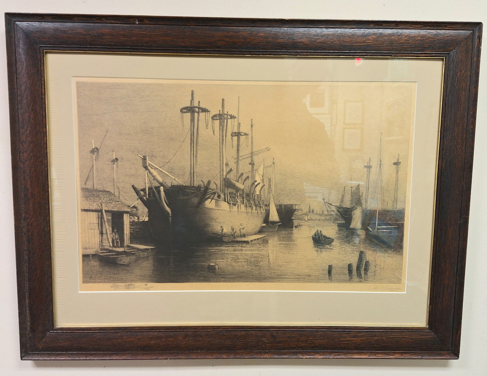 Lemuel D. Eldred 20x30 'Whaleship at Dock' Signed Etching (1 of 6)