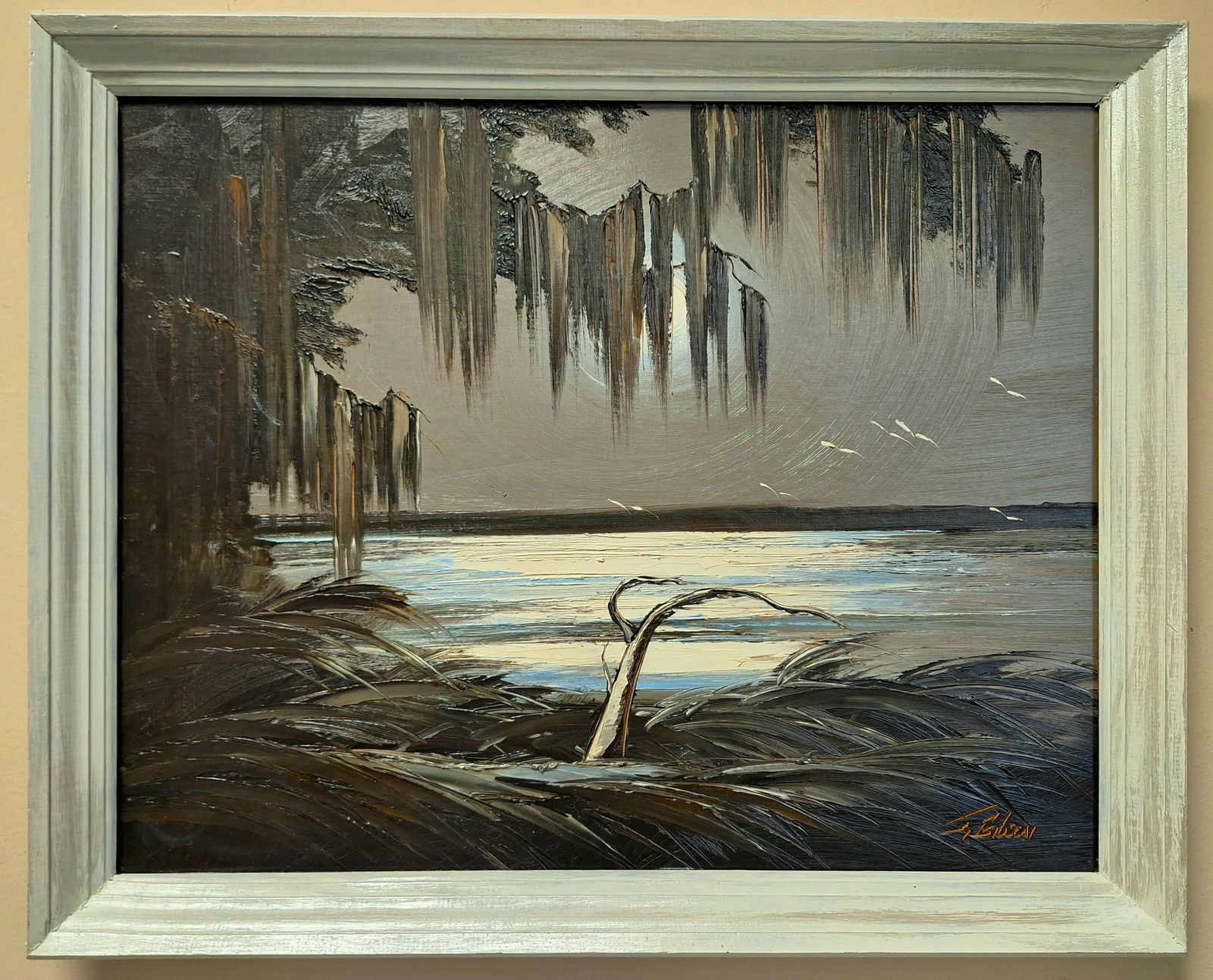 James Gibson Highwaymen  22x29  'Moonlit River' Oil Painting (1 of 4)