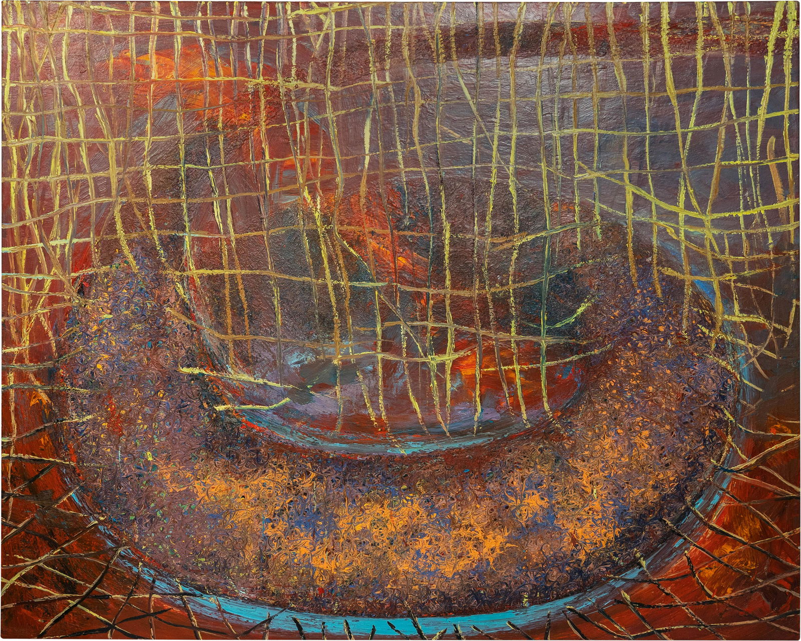 Driss Ouadahi (1959 Casablanca, Morocco) (F): Untitled, oil on canvas, 121 cm x 140 cm, verso signed, 90 dated, assigned locally to DÃ¼sseldorf, partial minimal craquelures, Provenance: art collector from NRW, Information: For this object the V