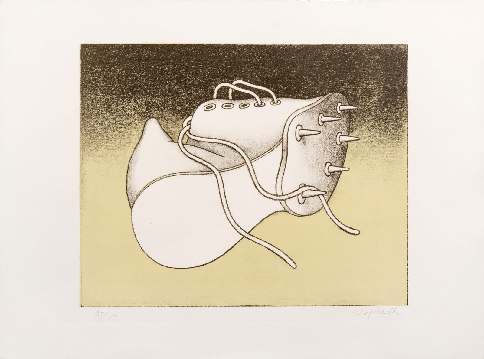 Konrad Klapheck (1935 Düsseldorf) (F): Schuh, Farblithografie auf Papier, 39 cm x 52,5 cm Blattmaß, 90/130 nummeriert, signiert Konrad Klapheck (1935 Düsseldorf) (F) Shoe, color lithograph on paper, 39 cm x 52,5 cm sheet size, 90