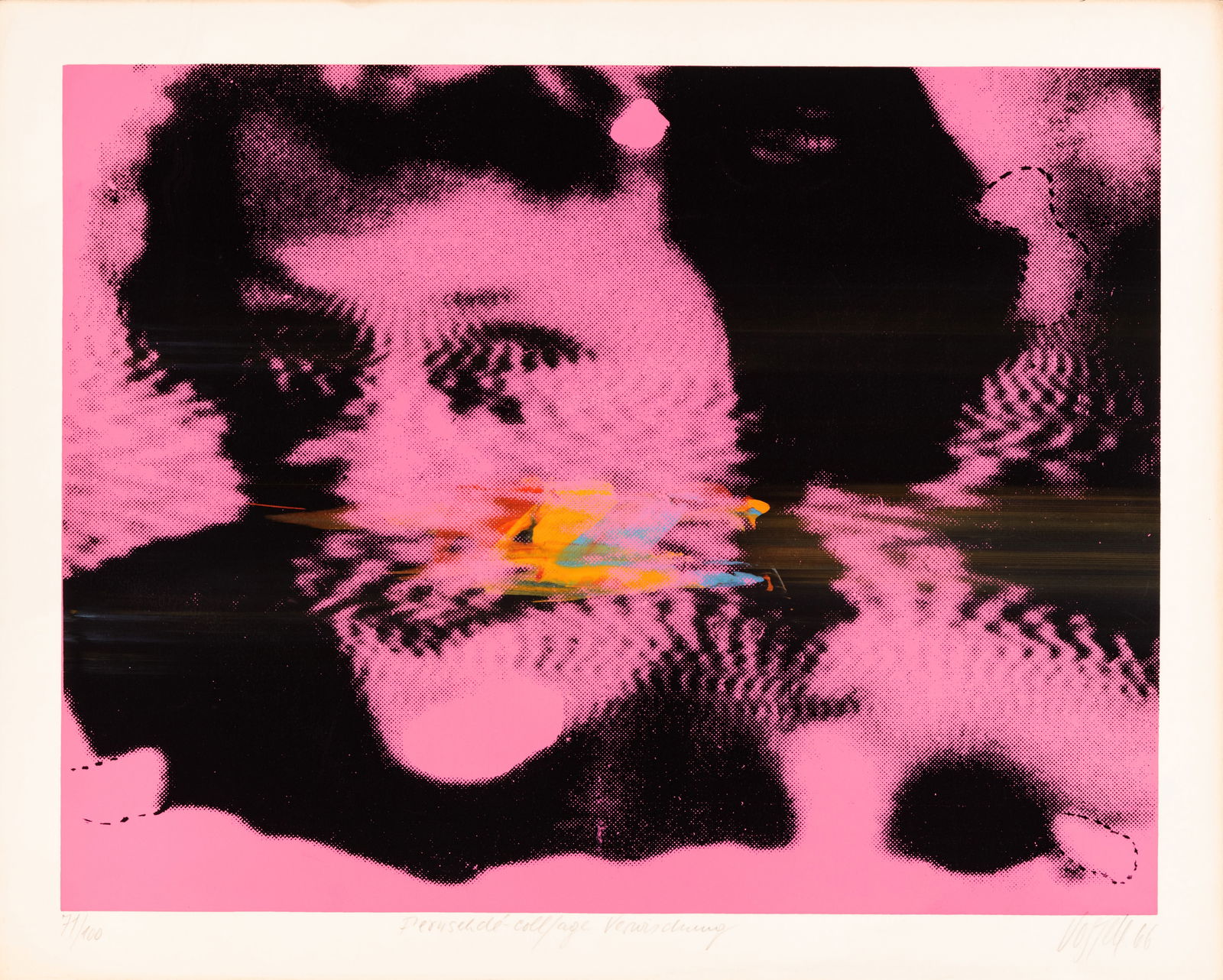 Wolf Vostell (1932 Leverkusen - 1998 Berlin) (F): 'Fernseh dé-coll/age Verwischung', Farbseriegrafie, aquarelliert auf Velin d'Arches, 45 cm x 56 cm Blattmaß, signiert, 66 datiert, 71/100 nummeriert, betitelt, an den Rändern nachgedunk