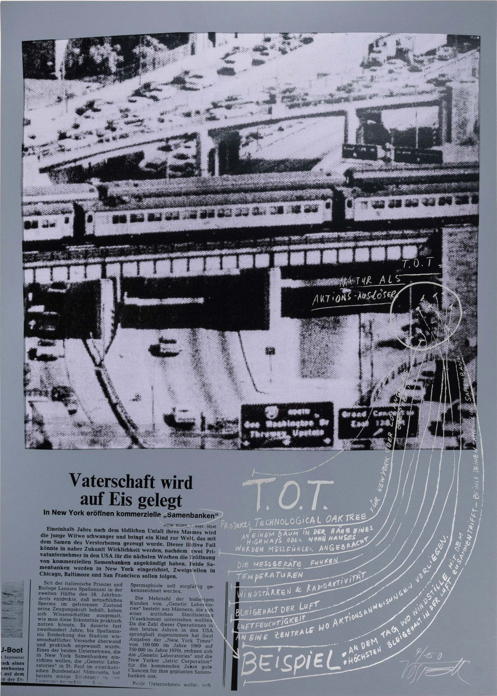 Wolf Vostell (1932 Leverkusen - 1998 Berlin) (F): 'T.O.T.' (Technological Oak Tree), Farbseriegrafie auf festem Papier, 70 cm x 50 cm Blattmaß, 4/150 nummeriert, signiert, im Druck betitelt, Ecken minimal bestoßen Wolf Vostell (1932 Leverku