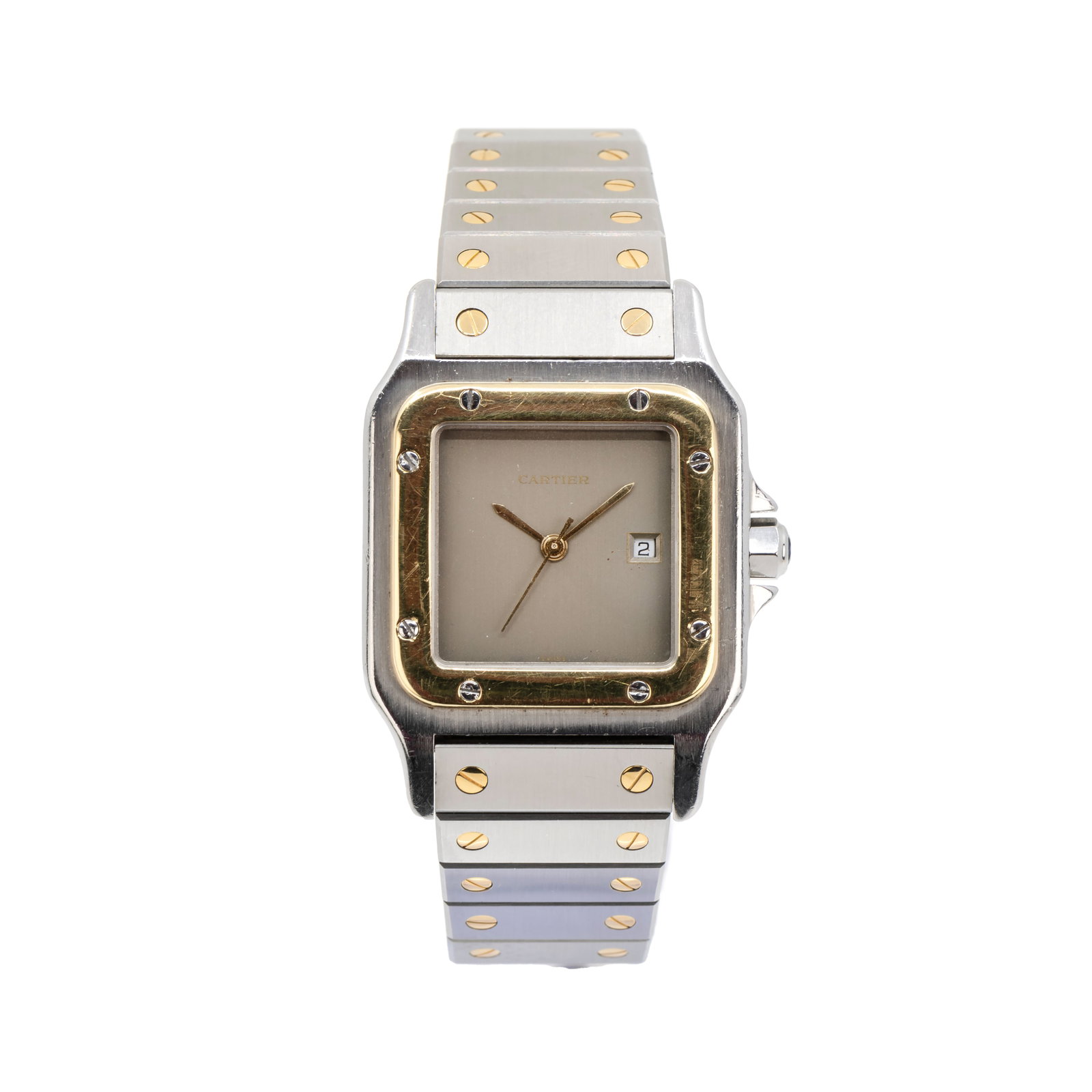 Cartier Santos: Cartier Santos Jahr 1986, Automatik, Datumsanzeige, Serien-Nr. 296187868, Gehäuse Stahl/750 Gelbgold, Maße 41 mm x 29 mm, Original-Armband, Stahl/750 Gelbgold, Original-Faltschließe, St