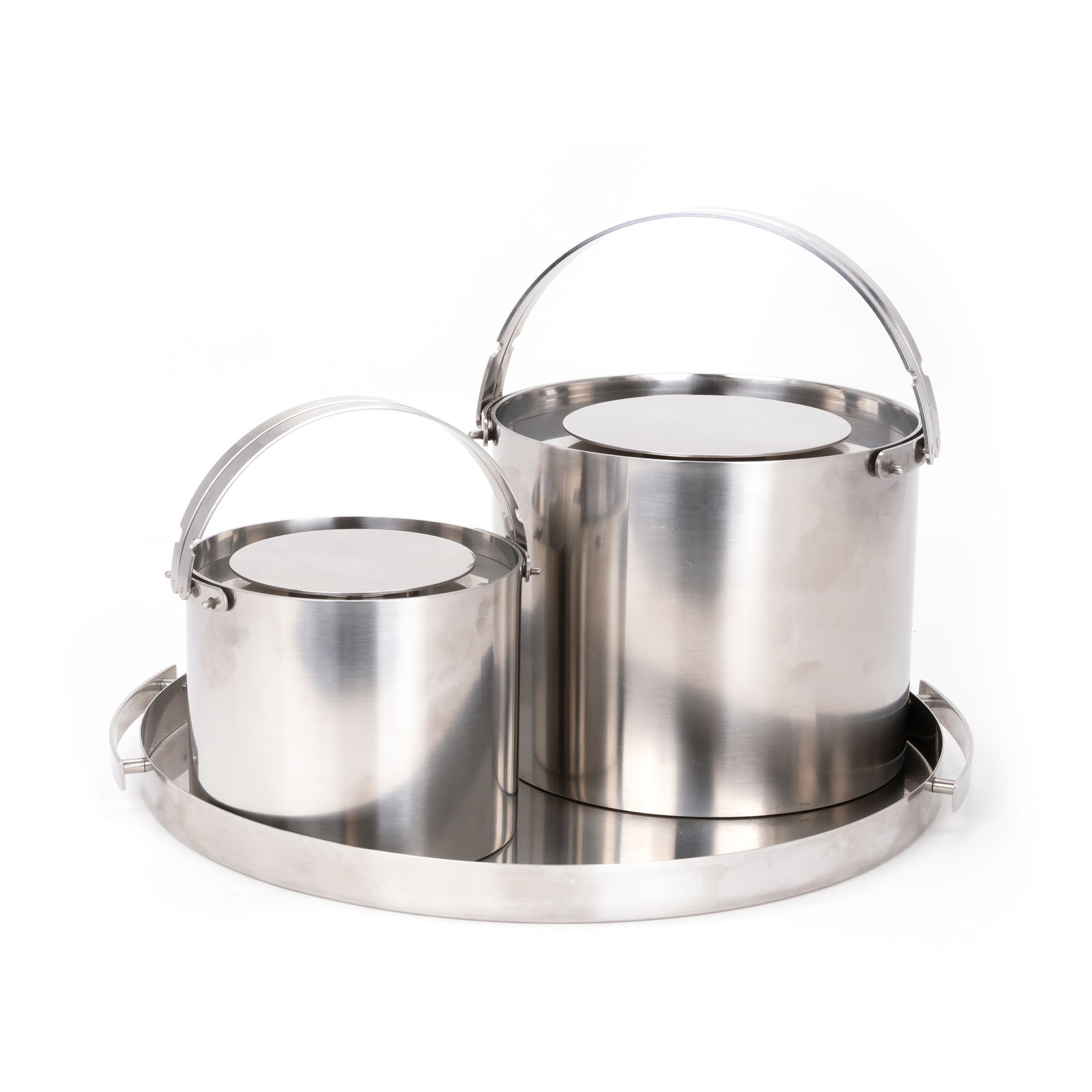 Stelton Cylinda-line Serviertablett mit 2 Eiswürfelbehältern, Entwurf von Arne Jacobsen (1 of 6)