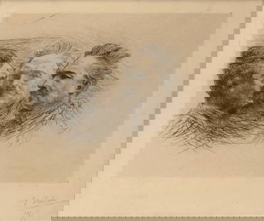 Auguste Rodin (1840 Paris - 1917 Meudon): Auguste Rodin (1840 Paris - 1917 Meudon) 'Henri Becque', Kaltnadel auf Japan, 15,9 cm x 20,5 cm Plattenmaß, 21,5 cm x 28 cm Blattmaß, signiert, nummeriert, montiert, verso Montierungsrü