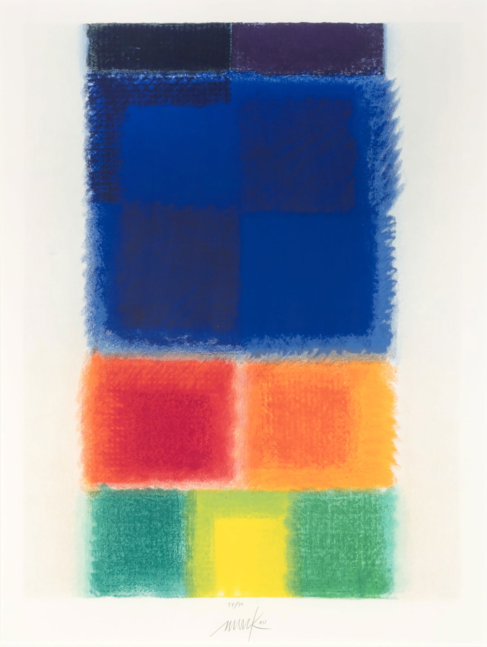 Heinz Mack (1931 Lollar) (F): Heinz Mack (1931 Lollar) (F) 'Tag und Nacht der Farben', Farbseriegrafie auf Papier, 75,5 cm x 57,5 cm Passepartoutinnenmaß, signiert, 00 datiert, 54/70 nummeriert, montiert