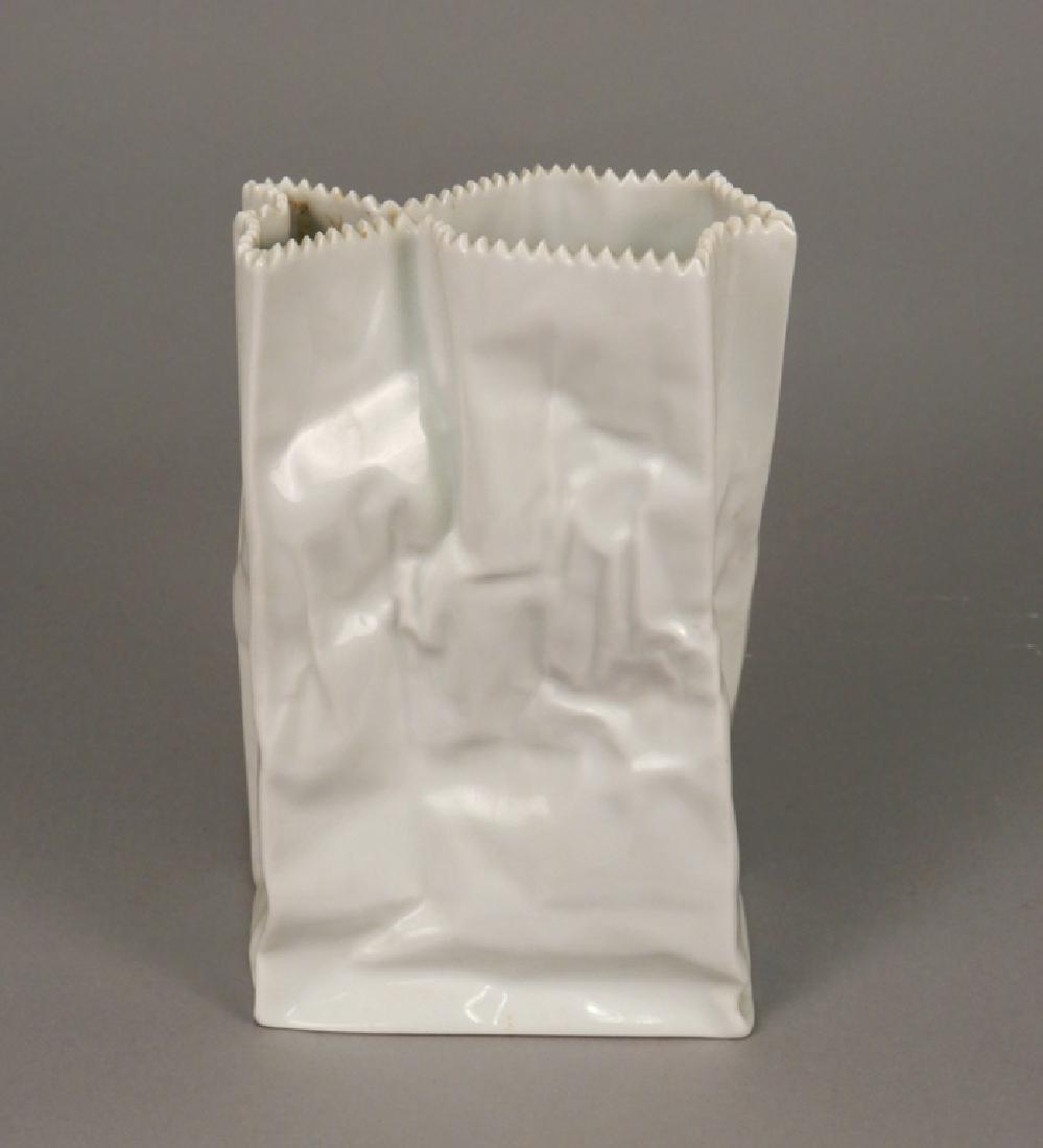 Tapio Wirkkala Paper Bag vase, by Rosenthal: Tapio Wirkkala Paper Bag porcelain vase, by Rosenthal Studio Line, Germany, hallmarked on bottom, ca. 1970's, 7 3/8" x 5" x 3"
