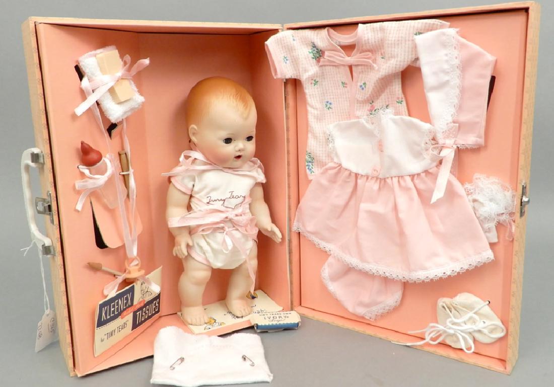 Tiny Tears doll in original box: Tiny Tears doll in original box, bisque doll, Danbury Mint by Mattel ca. 1999, unplayed with condition, doll 10" tall, box measures 12 3/4" x 9 1/2" x 4"