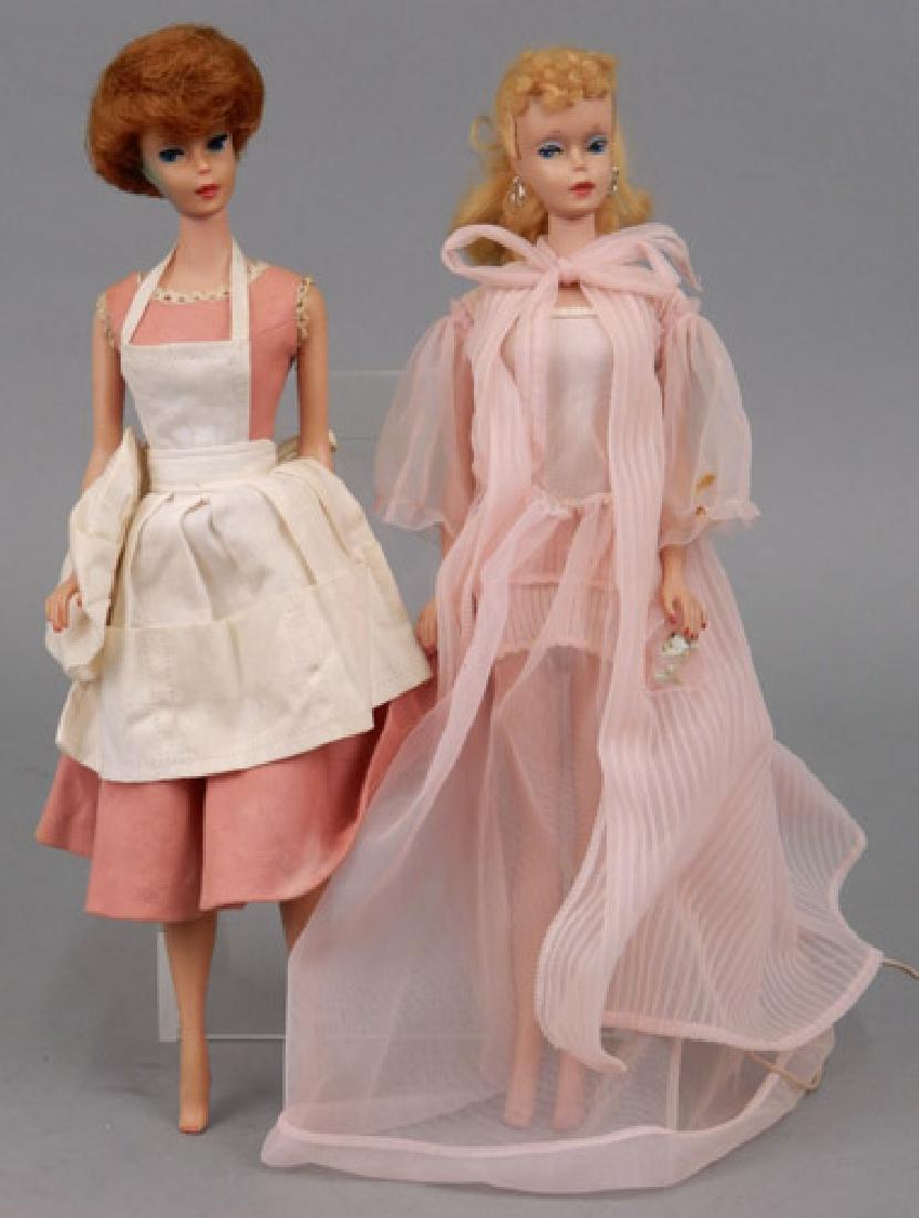 Ponytail Barbie doll and Bubble Cut Barbie doll: Ponytail Barbie doll and Bubble Cut Barbie doll, Ponytail #5, blonde hair, and Bubble Cut titan hair, both wearing tagged outfit, both 11" tall