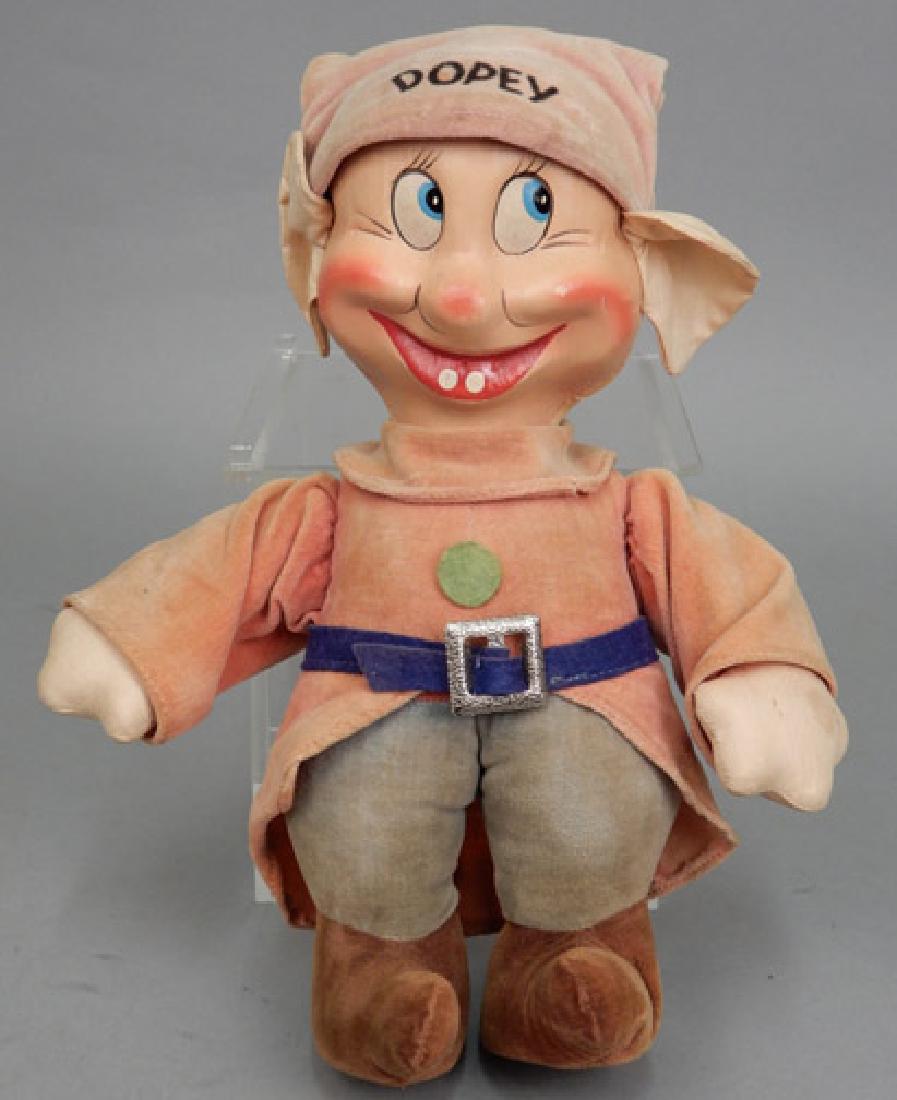 1930's-40's Walt Disney cloth Dopey: 1930's-40's Walt Disney cloth Dopey, with oil cloth painted face, unmarked, possibly Knickerbocker, measures 11" tall