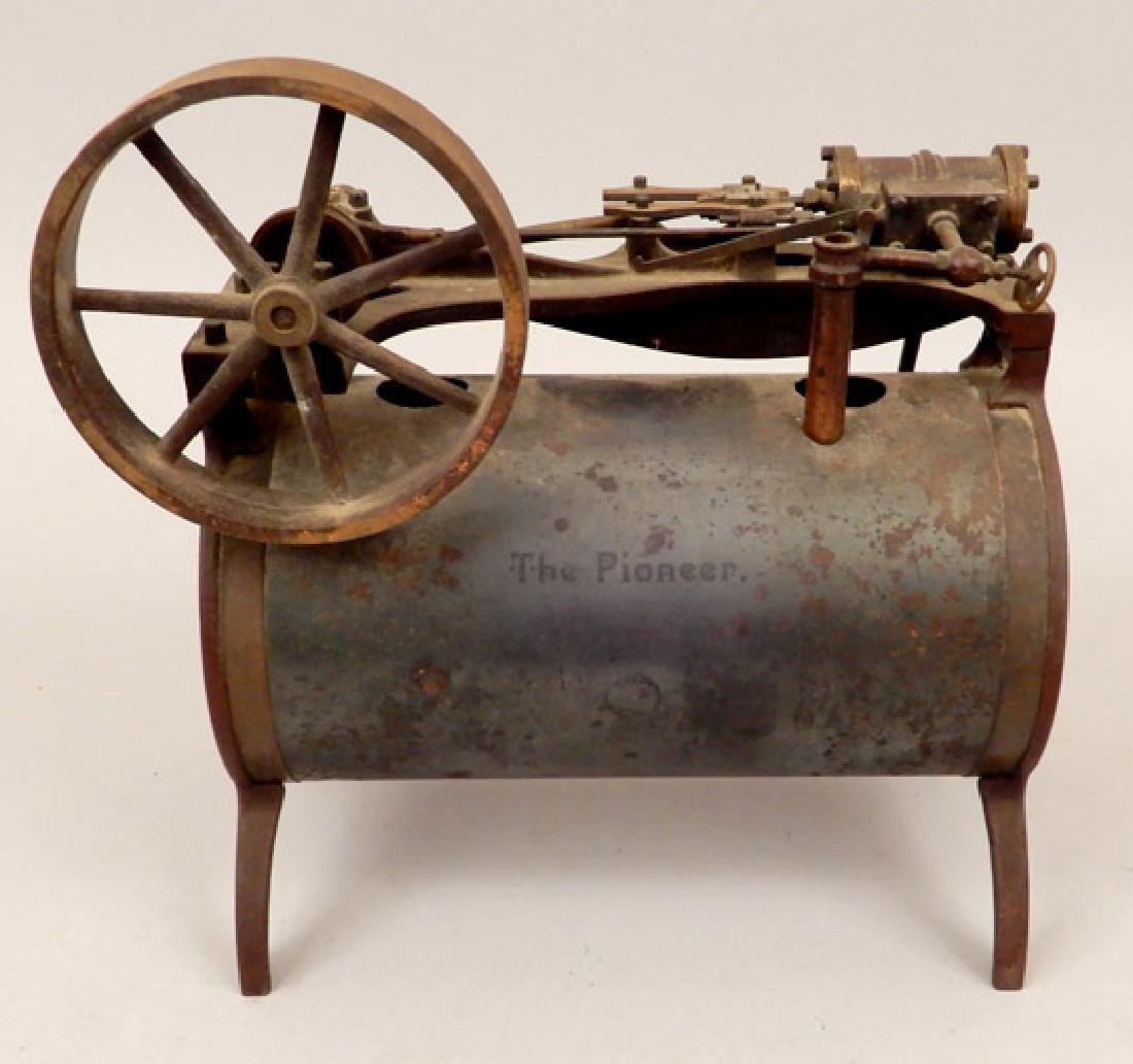 Edgar Side Pioneer Steam Engine: Edgar Side Pioneer Steam Engine, stenciled The Pioneer on both sides, impressed mark Edgar Side Manuf'r Sideville Atl. Co. NJ, USA, Trade Mark L vP, ca. early 1900s, 9 1/4" x 9" x 4 3/4"