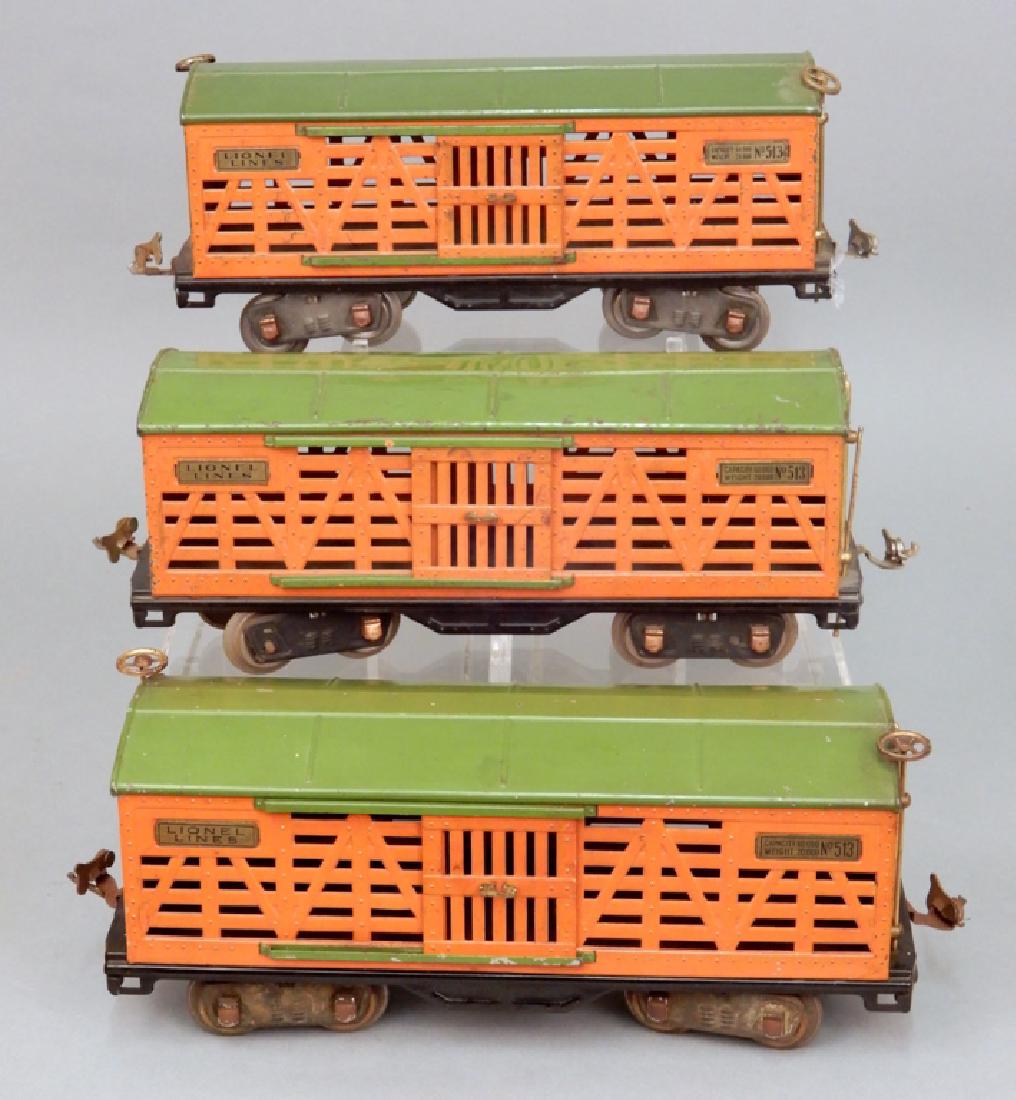 Three Lionel standard gauge No. 513 cattle cars (1 of 9)