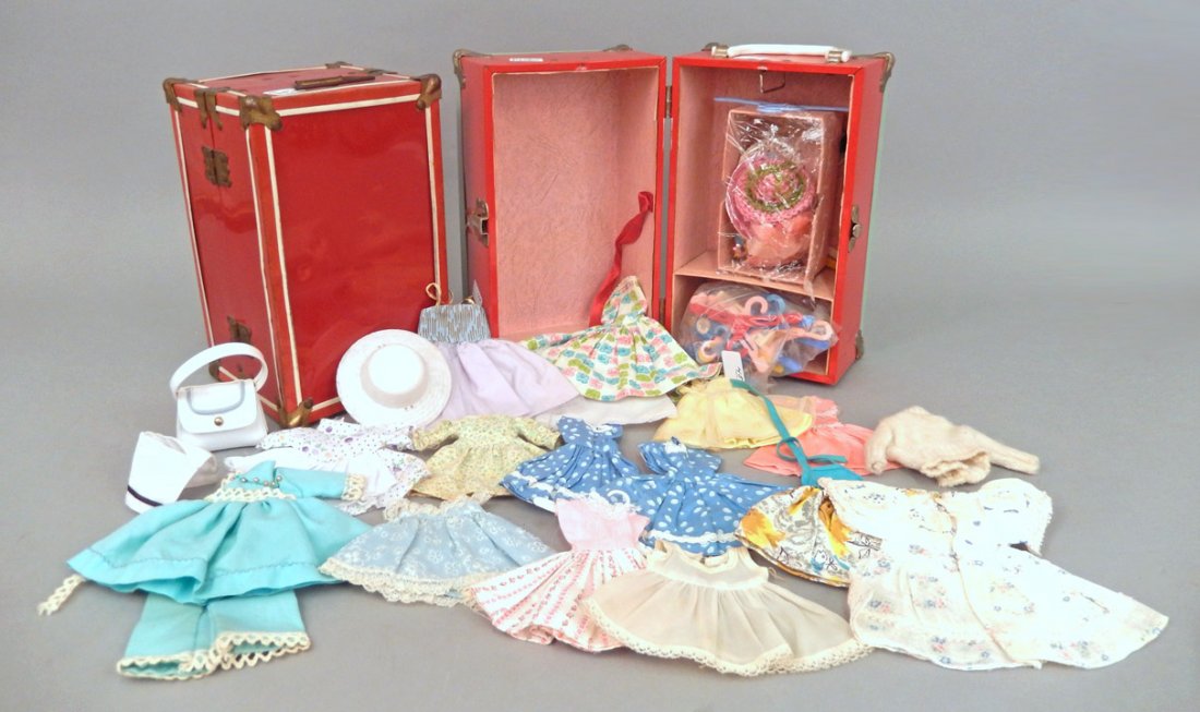 Two doll trunks with doll clothes and accessories (1 of 3)