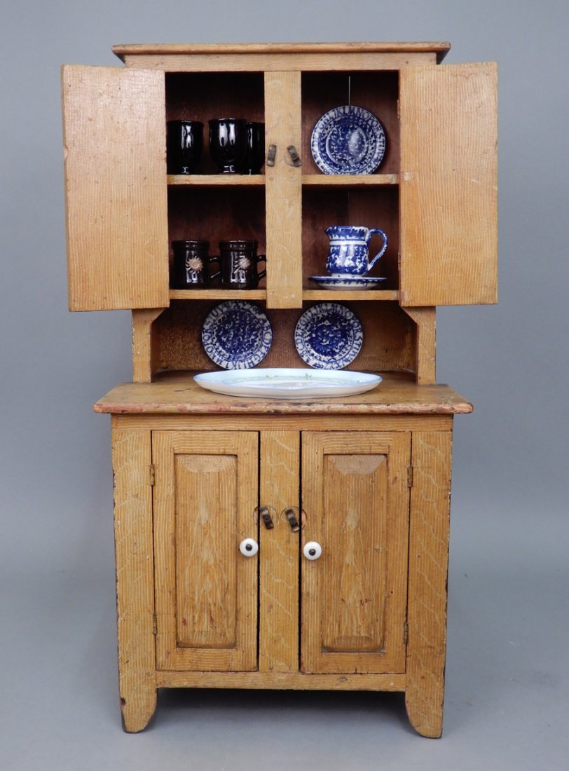 Antique grain painted child's step back cupboard (1 of 7)