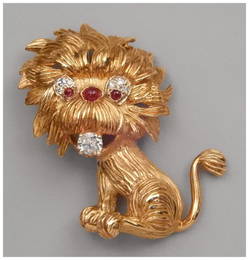 18k gold and diamond lion brooch