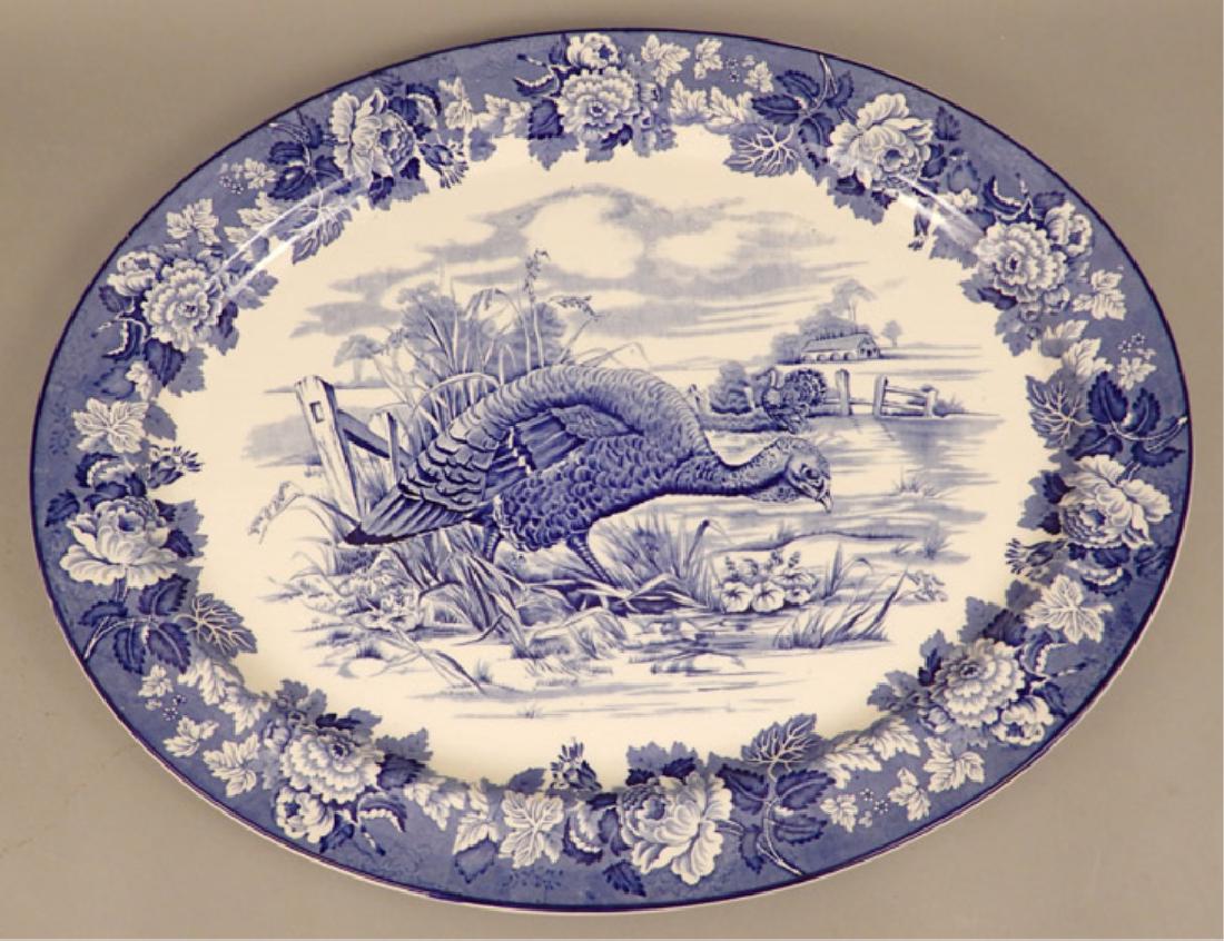 Wood's Burslem turkey platter: Wood's Burslem turkey platter, blue and white transferware, hallmarked on bottom Enoch 1784 Ralph 1750 Wood's Burslem England, measures 17 1/4" high x 21 1/4" across