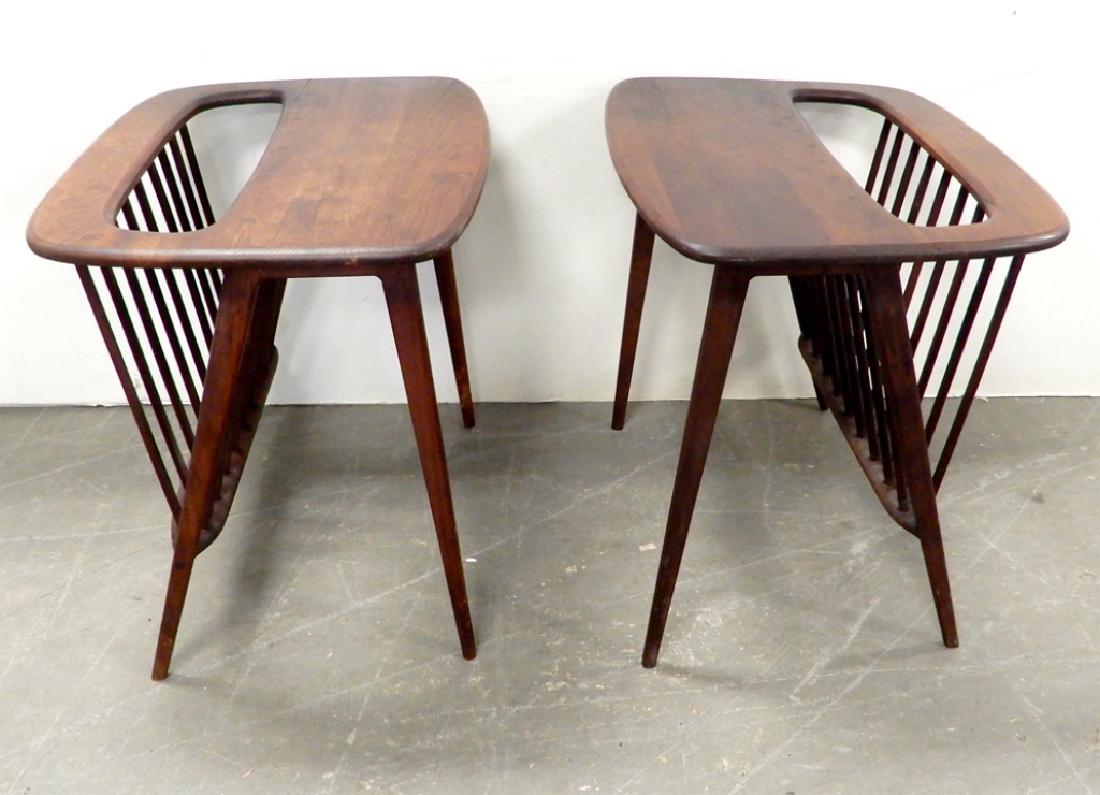 Pair of Arthur Umanoff magazine tables: Pair of Arthur Umanoff magazine side tables with mortised spindles, walnut, mid century, 20 1/2" high x 22" x 17 3/4"