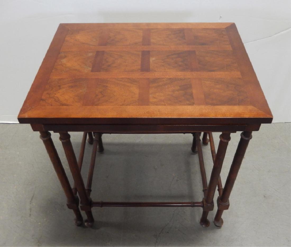 Baker cherry nest of tables: Baker inlaid cherry nest of tables, 22" x 22" x 17"