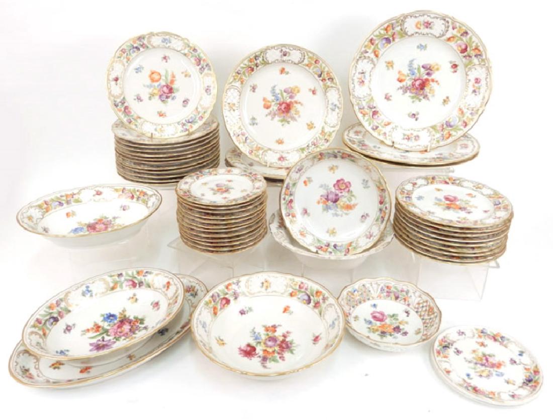 Partial set of Schumann Bavaria Empress Dresden: Partial set of Schumann Bavaria Empress Dresden Flowers dinnerware, includes one large dinner plate, 10 7/8", three dinner plates, 10 1/4", twelve luncheon plates, 8 1/2", nine salad plates, 7 3/4", t