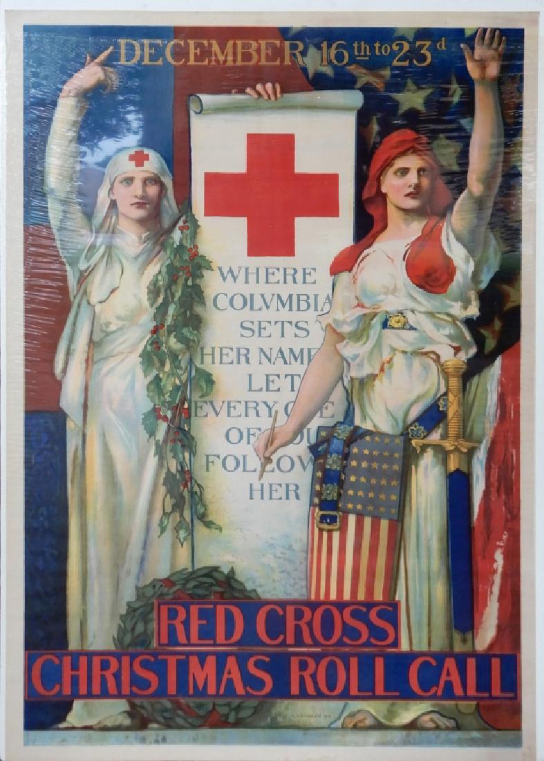 E. (Edwin) H. (Howland) Blashfield WW1 lithographic: E. (Edwin) H. (Howland) Blashfield WW1 lithographic poster, "Red Cross Christmas Roll Call", signed bottom center and dated 1918, 28 1/2" x 19 1/4"