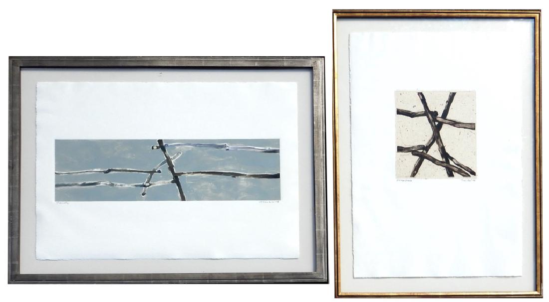John Fincher two screen prints on paper: John Fincher two screen prints on paper, "Amoya Honda" signed lower right sight size 10 3/4" x 10 3/4", frame size 35" x 27 1/4"; and "Barrier" signed lower right, sight size 27 3/4" x 25 3/4", frame 
