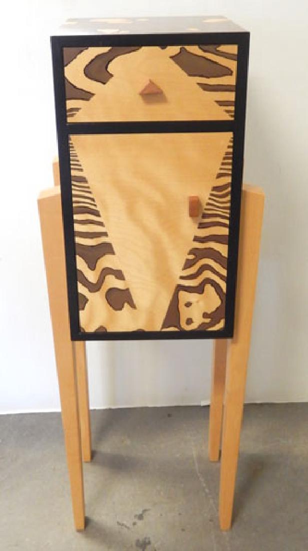 Bench made contemporary cabinet: Bench made contemporary cabinet, paint decorated, one drawer over one door, square tapered legs, signed "Blended Talents Sheri - Bob Bennett" and dated '97, 44 3/4" x 16 1/2" x 14"