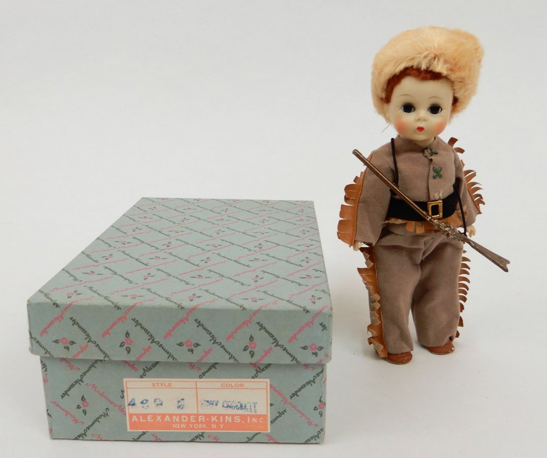 1950's Madame Alexander Davy Crockett mint in box: 1950's Madame Alexander Davy Crockett mint in box, 8" hard plastic walker, with gun, box measures 8 1/2" x 5 1/2" x 2 7/8"