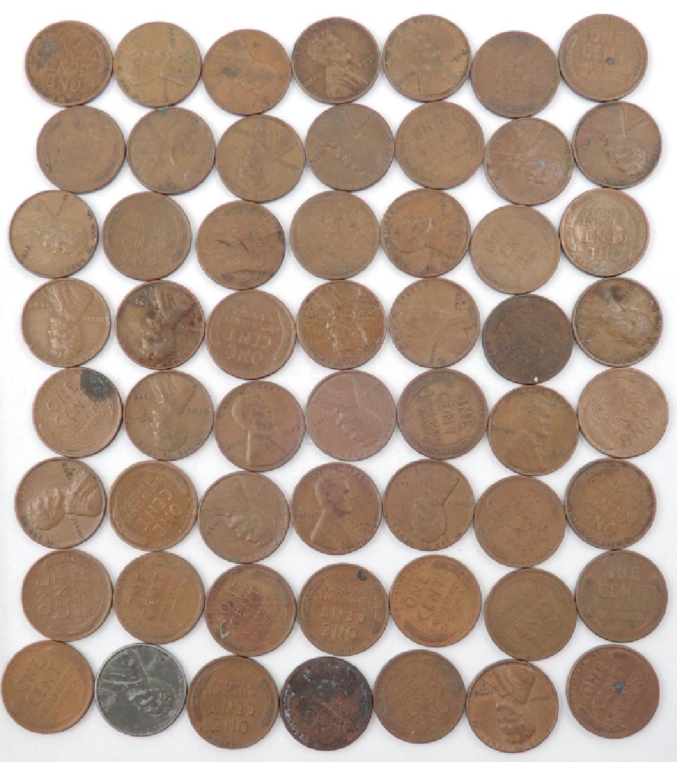 Fifty-five wheat cents, one Indian Head cent (1 of 2)