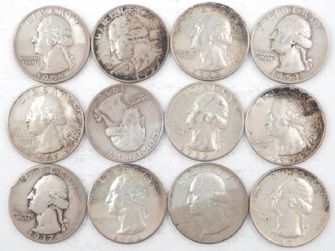 Twelve silver Washington quarters (1 of 1)