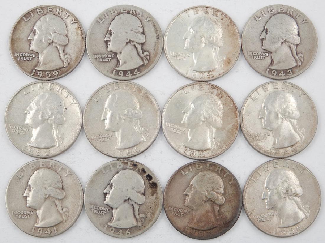 Twelve silver Washington quarters (1 of 1)
