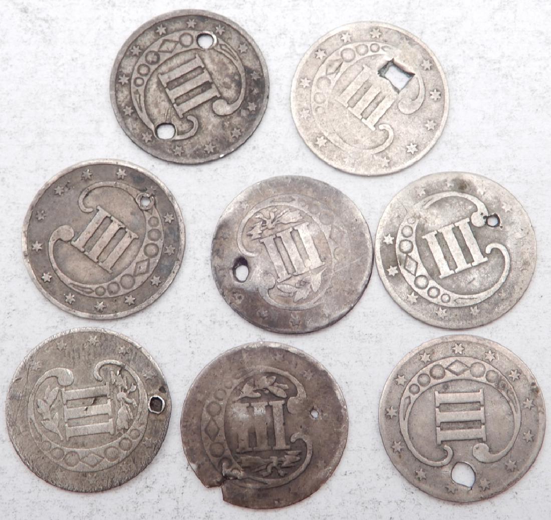Eight 3 cent silver coins (1 of 2)