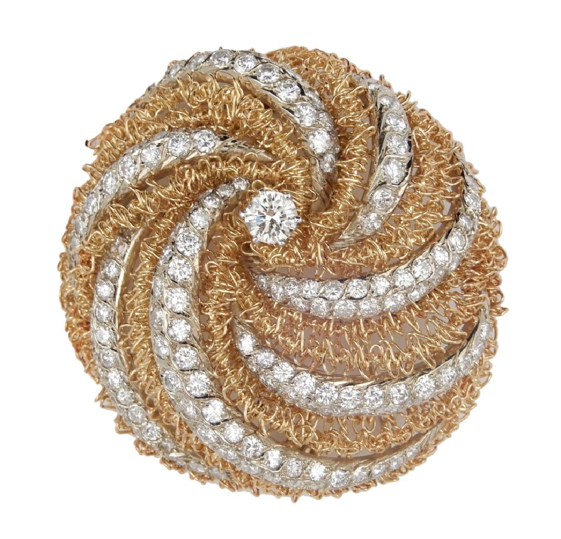 French 18k gold 2.0 carat diamond brooch or fur clip (1 of 5)