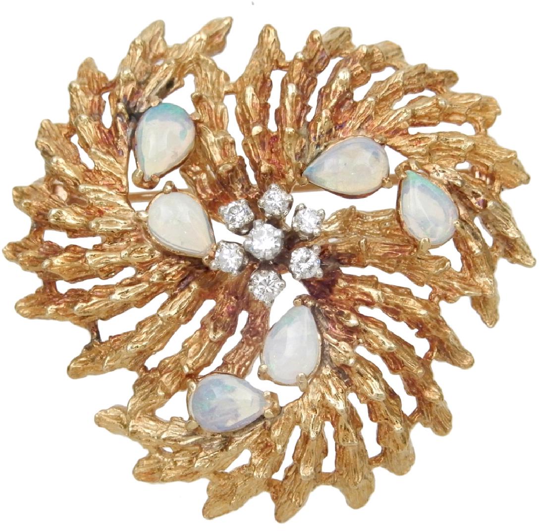 Modernist 18k gold Australian opal and diamond pin (1 of 3)