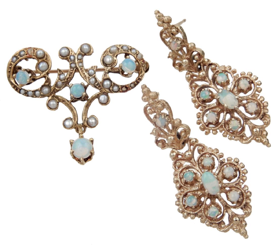 14k gold and opal pin and earrings (1 of 3)